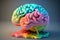 Colorful brain 3D illustration made by AI generative, fluid style with primary colors