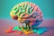 Colorful brain 3D illustration made by AI generative, fluid style with primary colors