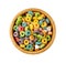 Colorful Breakfast Rings Pile in Bowl Isolated. Fruit Loops, Fruity Cereal Rings, Colorful Corn Cereals