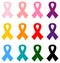 Colorful Breast cancer ribbons icon set