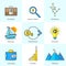 Colorful Bright Flat Line Business Icons Set with