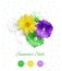 Colorful bright flower banner. Dots in flowers shape on white background. Digital pointillism