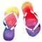 Colorful bright lovely comfort summer pattern of beach yellow orange pink red blue purple flip flops