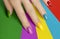 Colorful bright manicure with different nail shape,sharp,oval and square.Nail art.