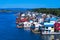 Colorful bright modern houseboats street on stilts Columbia Rive