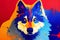 Colorful bright portrait of a wolf. Stylized portrait of a wolf in bright colors. AI-generated