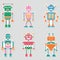 Colorful bright retro vector robots stickers collection