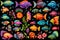 Colorful bright sea cartoon background with lots of fish