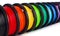 Colorful bright wide panorama row of spool 3d printer filament