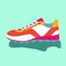 Colorful bright yellow pink blue orange sneakers. Vector flat illustration. Simple illustration of fitness and sport, gym shoe.