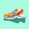 Colorful bright yellow pink blue orange sneakers. Vector flat illustration. Simple illustration of fitness and sport, gym shoe.