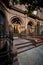 A colorful brownstone building and stoop