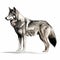 Colorful Brushwork: Grey Wolf Standing On White Background