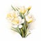 Colorful Brushwork: White Crocus Flowers On A White Background