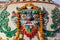 Colorful Buddhist sculpture at the Boudhanath stupa in Kathmandu