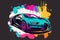 colorful bugatti sport car print