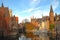 Colorful Buildings on Canal in Brugges, Belgium