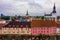 Colorful buildings and church spires of the old town of Tallinn, Estonia
