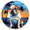 Colorful Bulldog At Waikiki Beach: Realistic Landscape Art