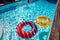 colorful buoy in a swimming pool in summer