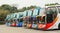 Colorful buses parking on the station