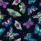 Colorful butterflies collection on black background. Vector seamless navy pattern. Cartoon kids textile print design