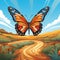 Colorful Butterfly Flying Over Vibrant Landscape