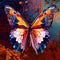 Colorful butterfly on a grunge background. Digital painting, illustration. Generative Ai