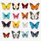 Colorful Butterfly Icons: Realistic 3d Renderings On Transparent Background