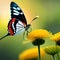 colorful butterfly on the vibrant yellow bunch of flowers, blur background