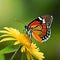 colorful butterfly on the vibrant yellow flower, blur background