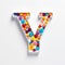 Colorful Button Sculpture: Hyperrealistic Letter Y With Whimsical Pills