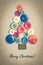 Colorful buttons arranged in the shape of Christmas tree. Merry Christmas text.