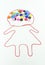 Colorful of buttons sewing with girl shape on white background