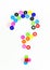 Colorful of buttons sewing question mark on white background