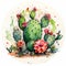Colorful Cactus Wreath: A Futuristic Ink Illustration
