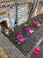 Colorful cafe tables on the Parc Rives de Seine, Paris