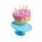 Colorful cake and stand flying on white background