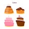 Colorful cakes set. Different pastry for holidays. Sweet delicious cream