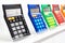 Colorful calculators on showcase in stationery store