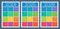 Colorful calendar for 2024, 2025 and 2026 years. Week starts on Sunday. Vertical calendar design template