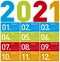 Colorful Calendar for Year 2021