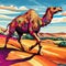 Colorful Camel Sprinting Across The Savannah - Vibrant Fauvist Style Illustration