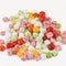 Colorful candies in bowl isolated on white background. Top view. AI-Generated