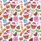 Colorful candies and sweets seamless pattern in retro doodle style, sweet background