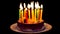 Colorful candles burning on appetizing chocolate cake, party celebration, sweet