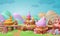 Colorful candy town landscape with confectionery