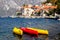 Colorful canoe in Perast city
