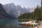 Colorful canoes and Moraine Lake, Alberta