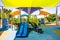 Colorful Canopies Covering Children`s Playground Equipment